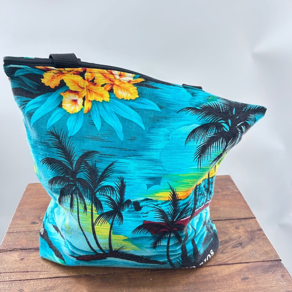 Jamaica Tropical Sunset Palm Tree Hibiscus Turquoise Velvet Zip Tote Bag